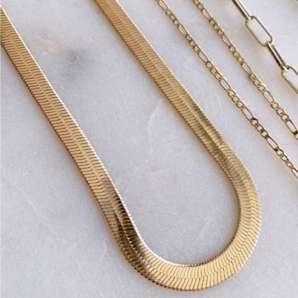 14K Gold 5mm Herringbone Snake Chain Choker Necklace Chunky Shiny For Women - Picture 5 of 6